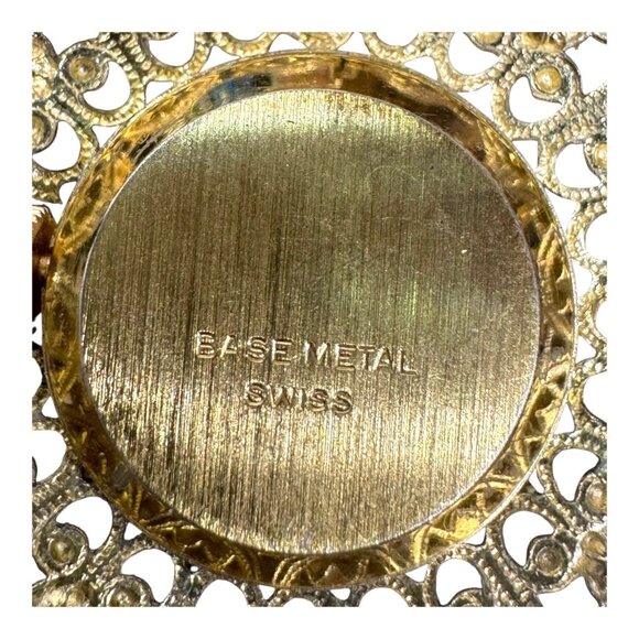 Vtg Glamour 17 Jewels Swiss Made Gold Tone Filigree Pendant Watch NEEDS BATTERY - Picture 4 of 6